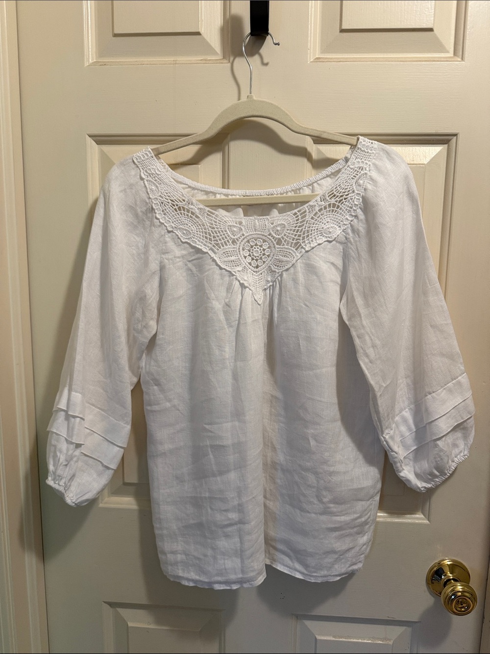Bohemian Crochet Yoke White Peasant Blouse - Women